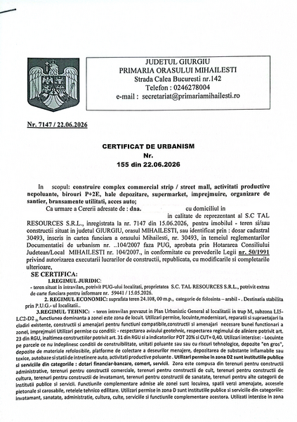 Mihailesti, vanzare teren 24.108 mp DN6/ E70 stradal,